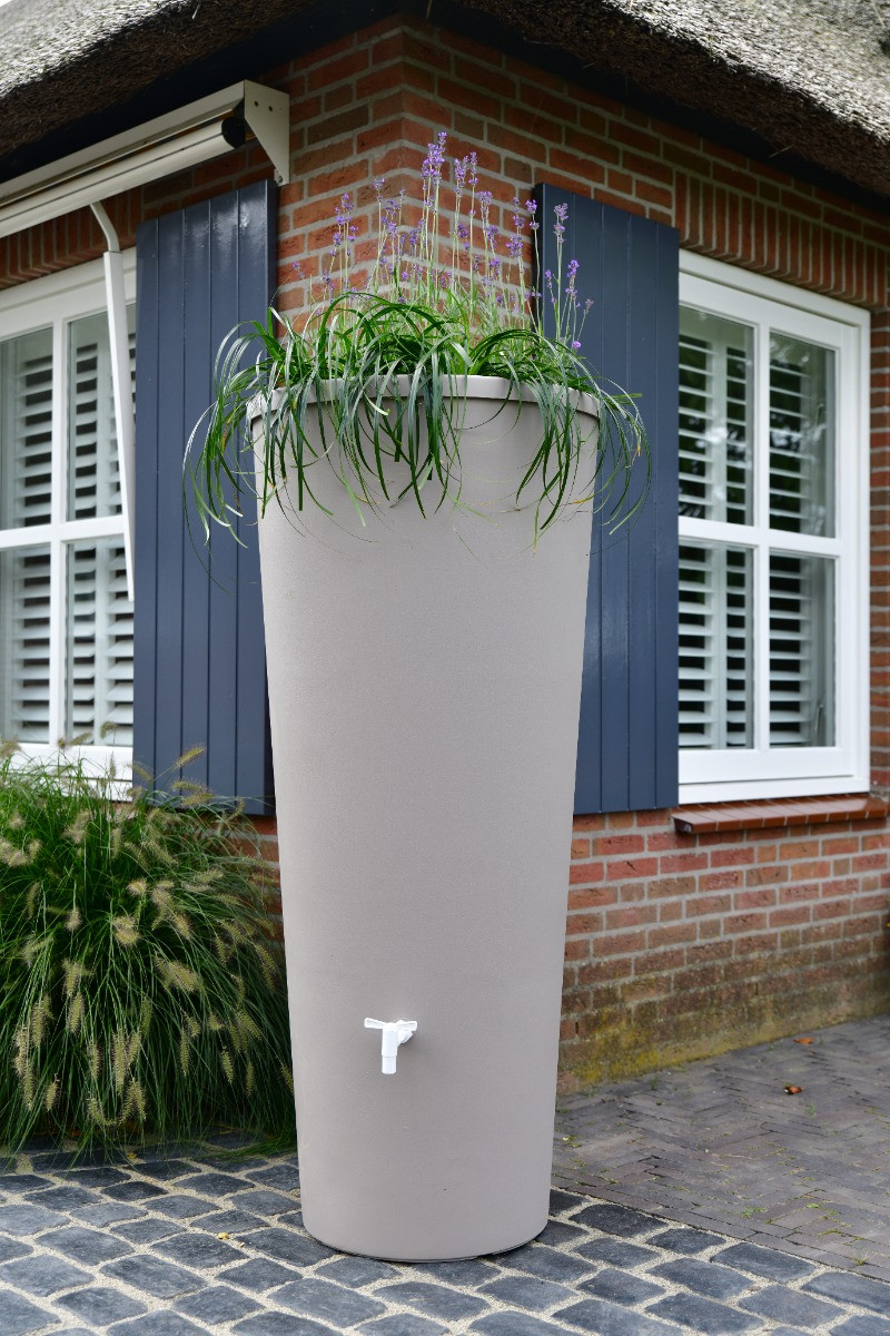 Regenton Aqua taupe met beplanting